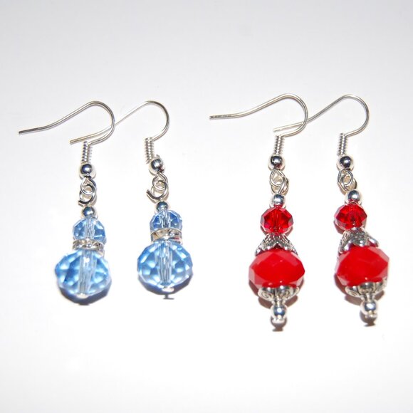2 Pairs Crystal Glass Earrings,Colorful Glass Earrings - Picture 2 of 2